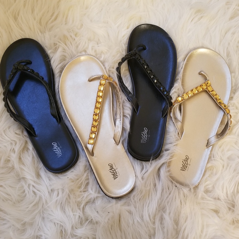 Gold and Black Flip Flops/Sandals